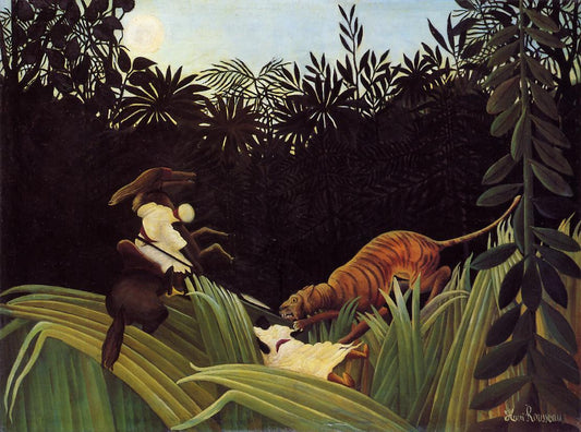 Scout Attacked by  a Tiger, vintage artwork by Henri Rousseau, 12x8" (A4) Poster