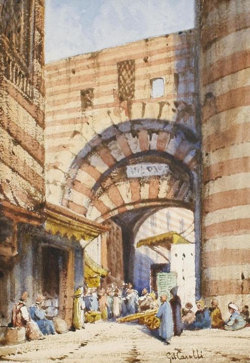 North African (Egyptian) Market Scene, vintage artwork by Gabriele Carelli, A3 (16x12") Poster Print