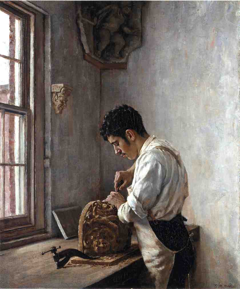 The Wood Carver, vintage artwork by Edgar Melville Ward, 12x8" (A4) Poster