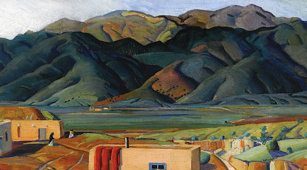 Taos, New Mexico, vintage artwork by Richard Manning Crisler, 12x8" (A4) Poster