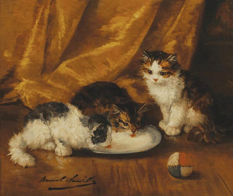 trois chatons et une balle by Alfred Brunel de Neuville,A3(16x12")Poster