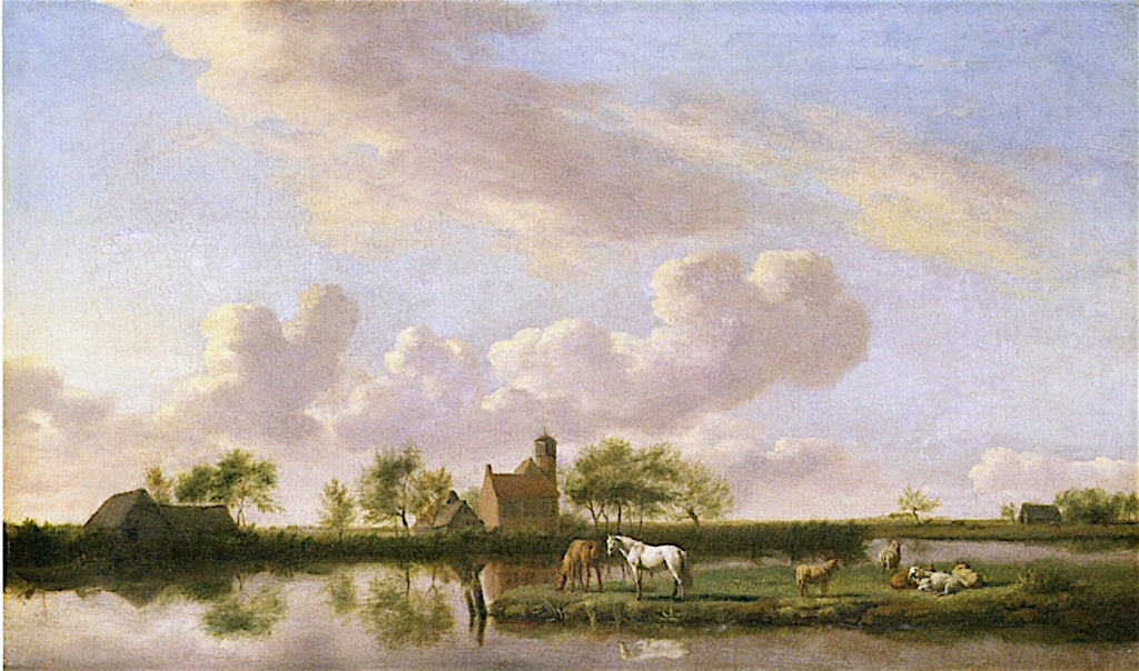 Panoramic River Landscape, vintage artwork by Adriaen van de Velde, 12x8" (A4) Poster