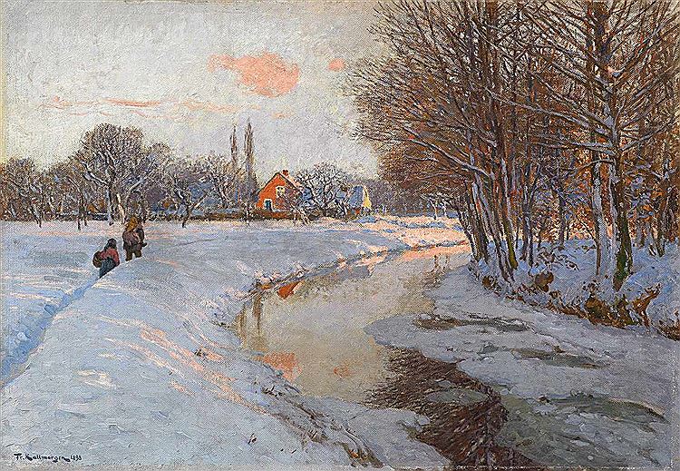 Winter Evening in Göttingen, vintage artwork by Friederich Kallmorgen, 12x8" (A4) Poster