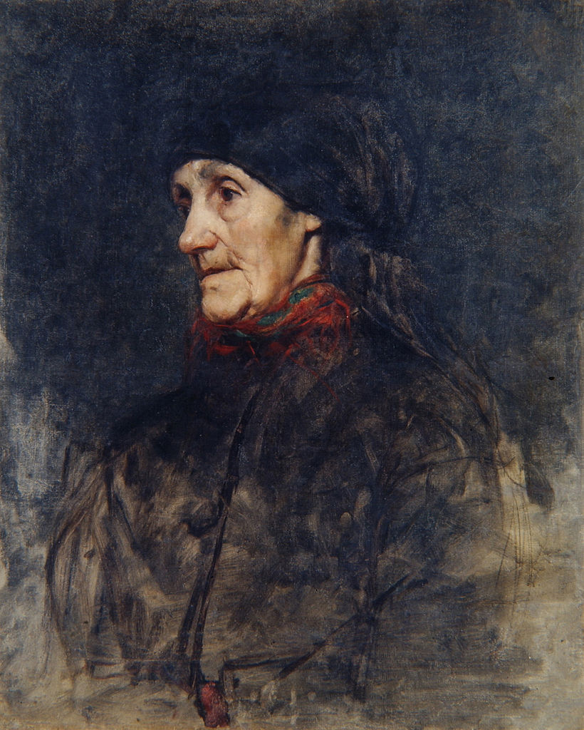 Old Woman with a Headscarf by Anton Aszbe,A3(16x12")Poster