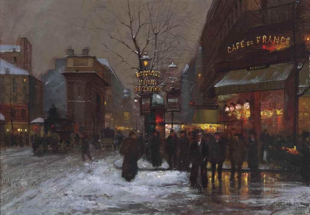 Cafe de France, Paris, vintage artwork by Fausto Giusto, 12x8" (A4) Poster