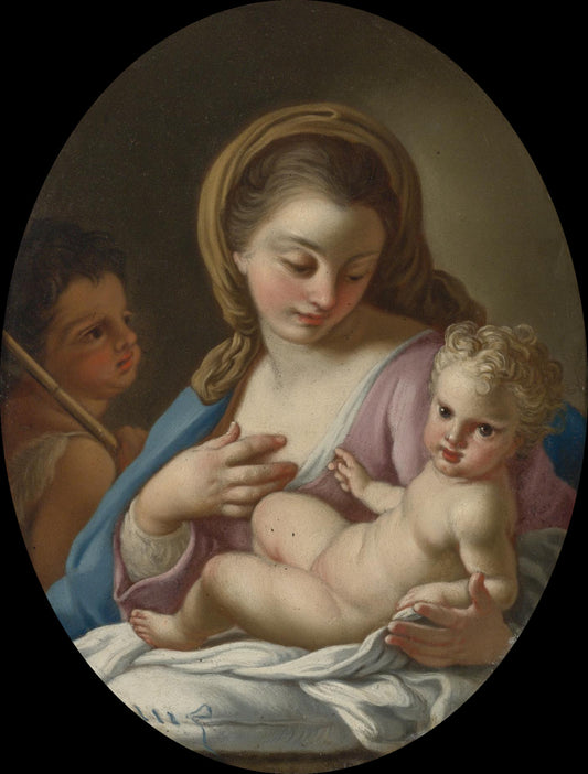 Virgin and Child with the Infant St John the Baptist, vintage artwork by Francesco de Mura, 12x8" (A4) Poster