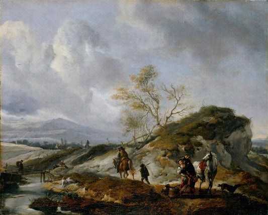 A Rider Hugs a Girl, vintage artwork by Philips Wouwerman, 12x8" (A4) Poster