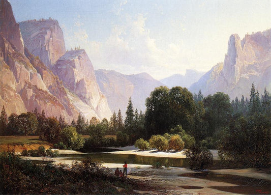 Piute Indians in Yosemite Valley, vintage artwork by Thomas Hill, 12x8" (A4) Poster