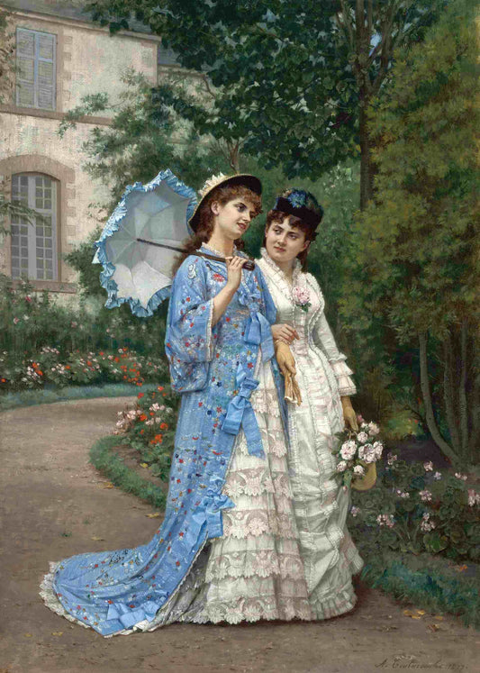 A Garden Stroll, vintage artwork by Auguste Toulmouche, 12x8" (A4) Poster
