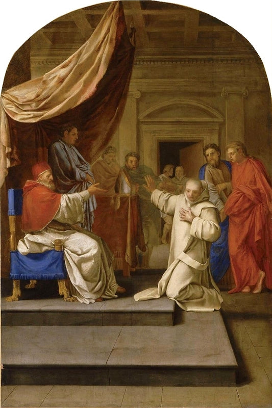 Life of Saint Bruno, Saint Bruno Refusing the Archbishopric of Reggio Offered to Him by  Urban II, vintage artwork by Eustache Le Sueur, 12x8" (A4) Poster