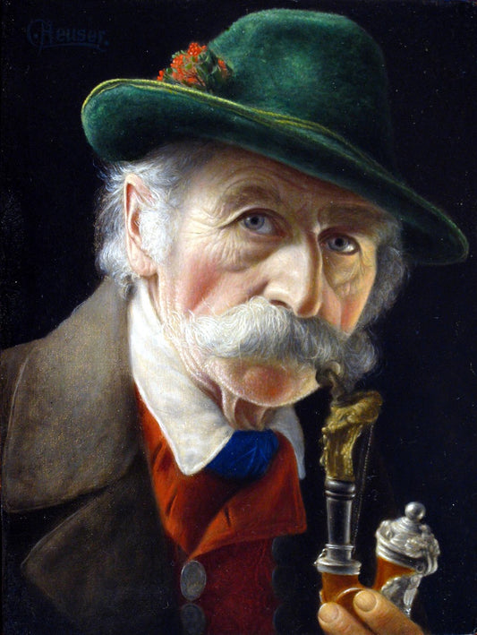 Old Man with a Pipe, vintage artwork by Christian Heuser, 12x8" (A4) Poster