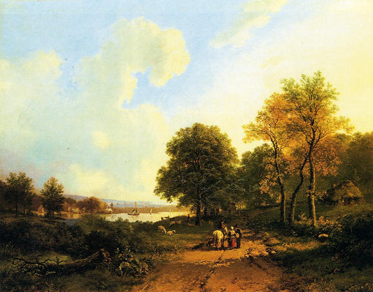 Peasants on a Path by  a River, vintage artwork by Barend Cornelis Koekkoek, A3 (16x12") Poster Print