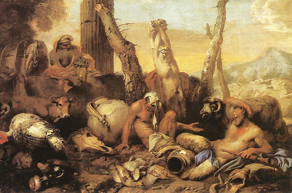 The Fable of Diogenes, vintage artwork by Giovanni Castiglione, 12x8" (A4) Poster