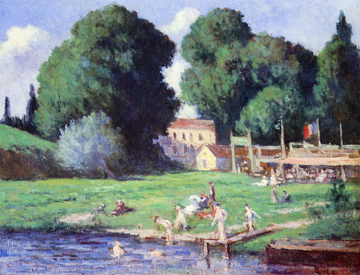 Arcy, Swimming, vintage artwork by Maximilien Luce, 12x8" (A4) Poster