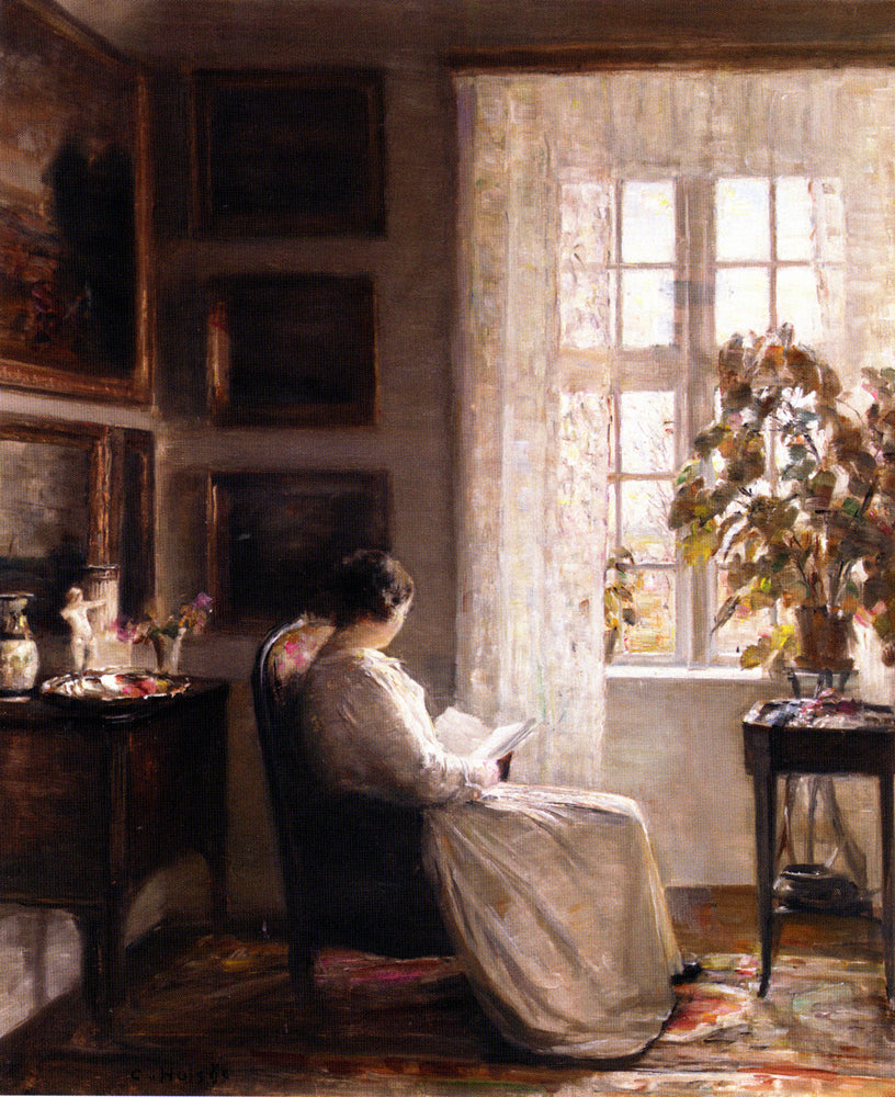 Reading in the Morning Light, vintage artwork by Carl Vilhelm Holsøe, 12x8" (A4) Poster