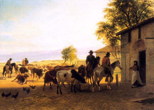 Ranch Scene, Monterey, vintage artwork by William Hahn, 12x8" (A4) Poster