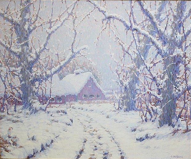 Winter, Country Lane, vintage artwork by Charles Jacob Jung, 12x8" (A4) Poster