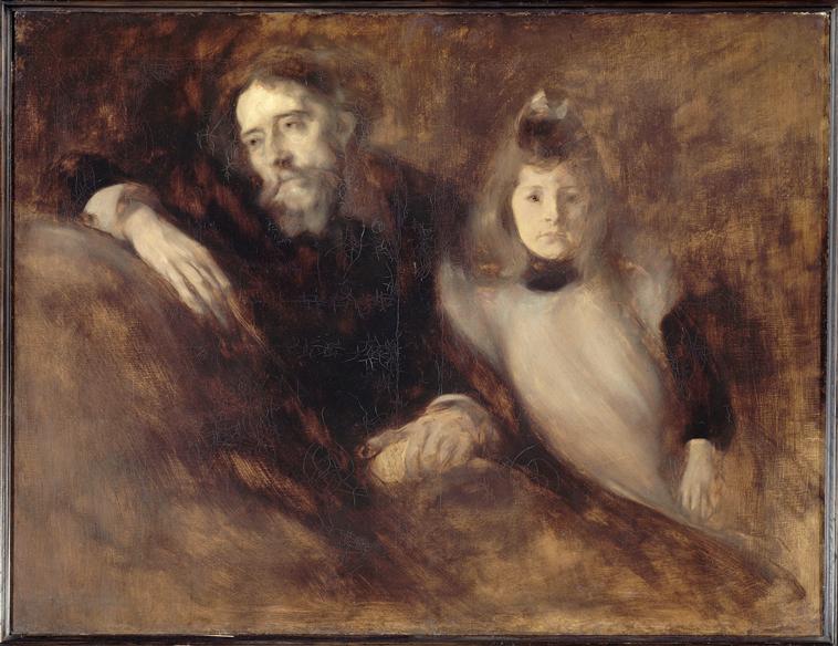 Alphonse Daudet and his Daughter Esmee, vintage artwork by Eugène Carrière, 12x8" (A4) Poster