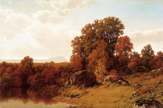 Autumn Scene on the Connecticut River, vintage artwork by William Mason Brown, 12x8" (A4) Poster