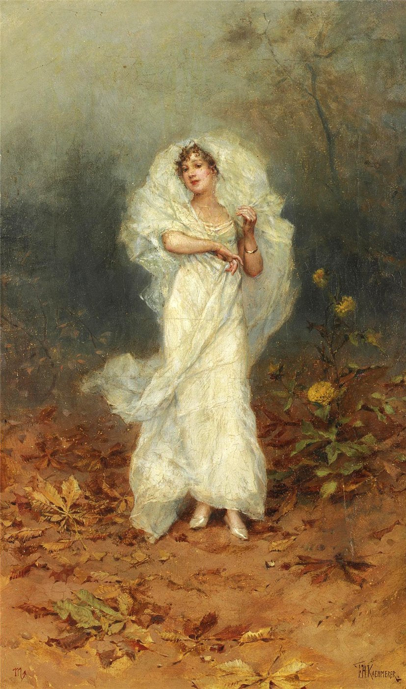 A Bride in a Fall Landscape, vintage artwork by Frederik Henrdik Kaemmerer, 12x8" (A4) Poster