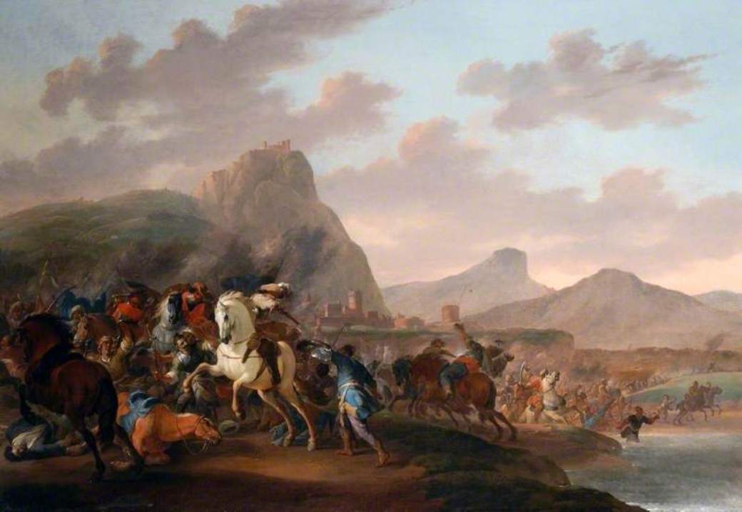 A Battle Between Christians and Moors, vintage artwork by Jan van Huchtenburgh, 12x8" (A4) Poster