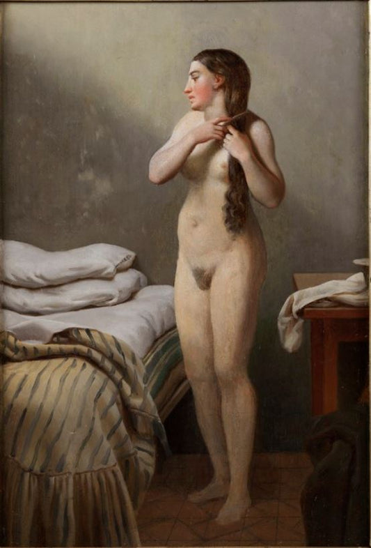 Nude Standing by  a Bed, vintage artwork by Christoffer Wilhelm Eckersberg, 12x8" (A4) Poster