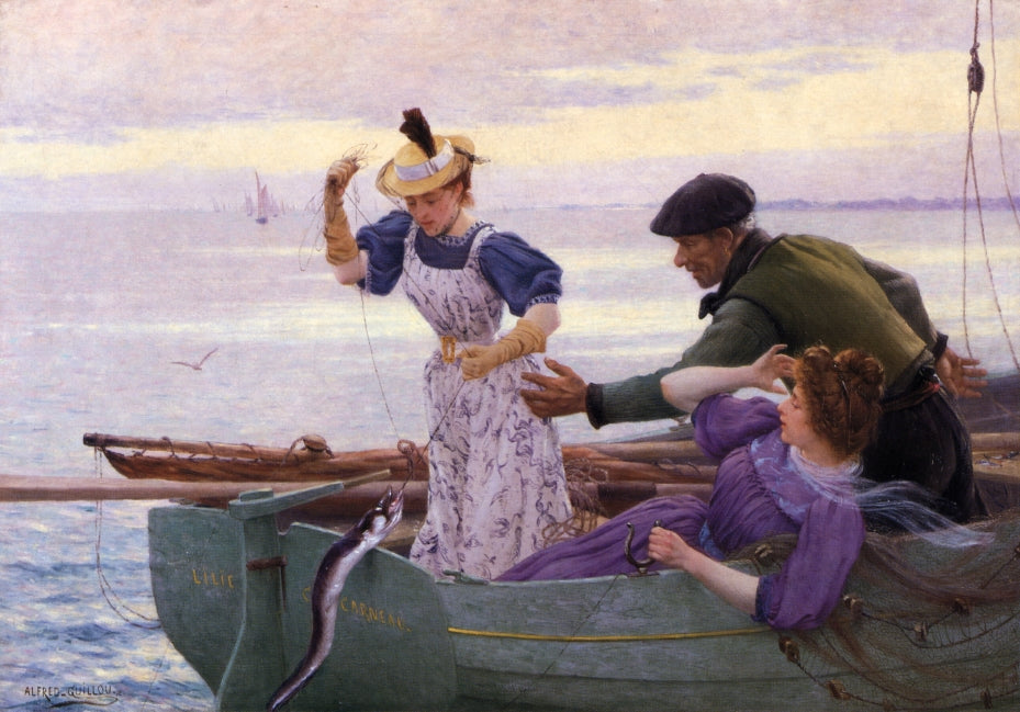Her First Catch, vintage artwork by Alfred Guillou, 12x8" (A4) Poster