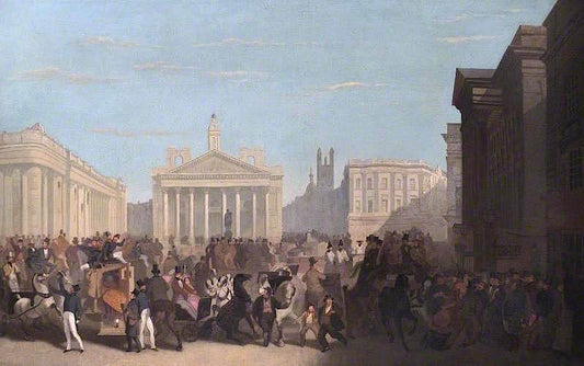 The Bank of England, Royal Exchange and Mansion House, vintage artwork by Nicolas-Toussaint Charlet, A3 (16x12") Poster Print