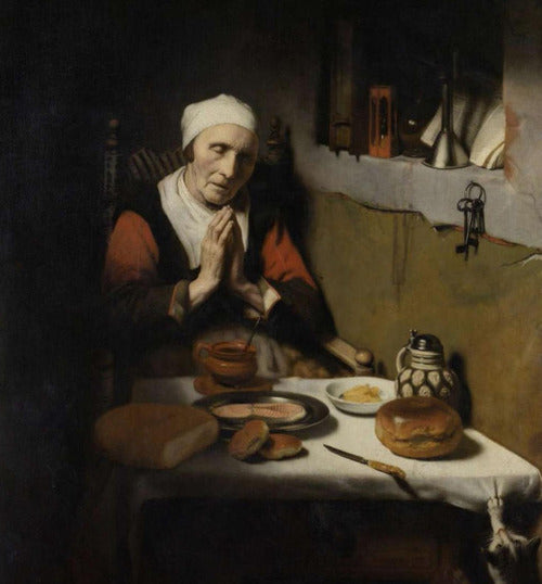 An Old Woman Praying, vintage artwork by Nicolaes Maes, 12x8" (A4) Poster