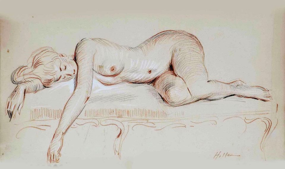 Nude on the Sofa, vintage artwork by Paul Cesar Helleu, 12x8" (A4) Poster