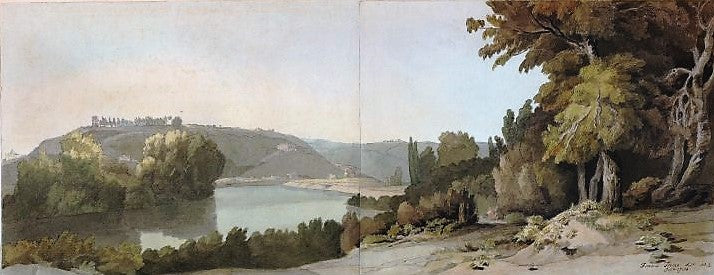 View on the banks of the Tiber, vintage artwork by Francis Towne, 12x8" (A4) Poster