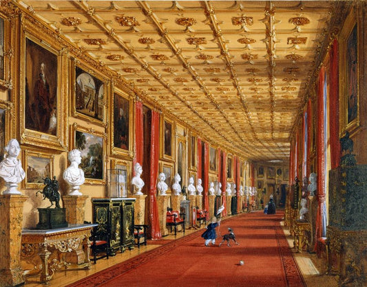 Windsor Castle: the east section of the Grand Corridor, vintage artwork by Joseph Nash, A3 (16x12") Poster Print