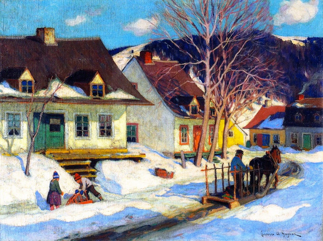 A Quebec Village Street, Winter, vintage artwork by Clarence Gagnon, 12x8" (A4) Poster