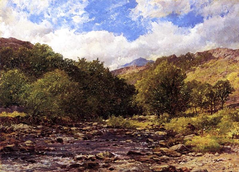 Fisherman at a Mountain Stream, vintage artwork by John Syer, A3 (16x12") Poster Print