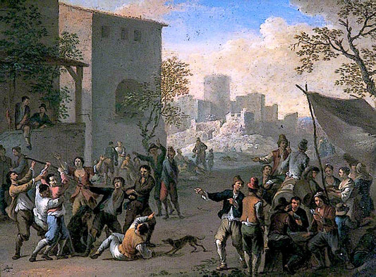 Peasants Brawling in a Village Street, vintage artwork by Franz de Paula Ferg, 12x8" (A4) Poster