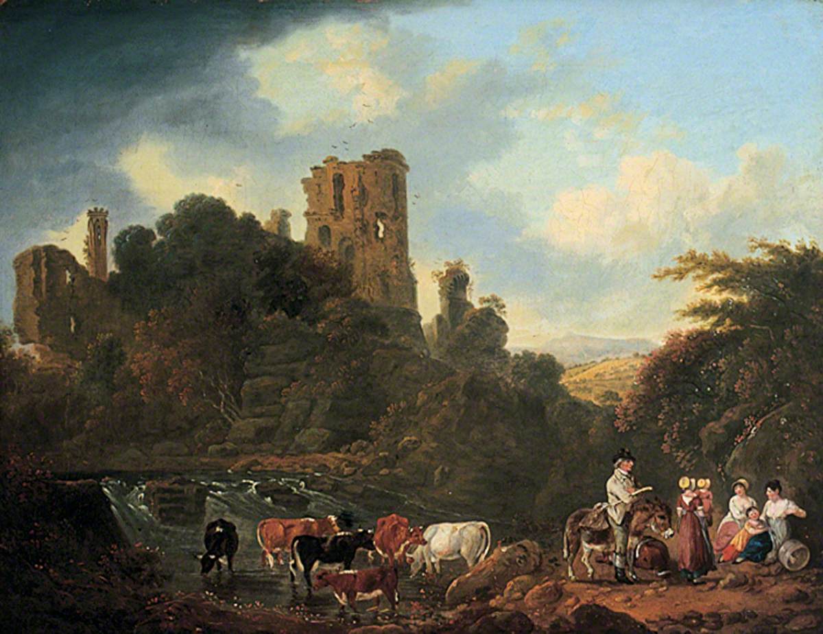 Grosmont Castle, Monmouthshire, vintage artwork by Julius Caesar Ibbetson, 12x8" (A4) Poster