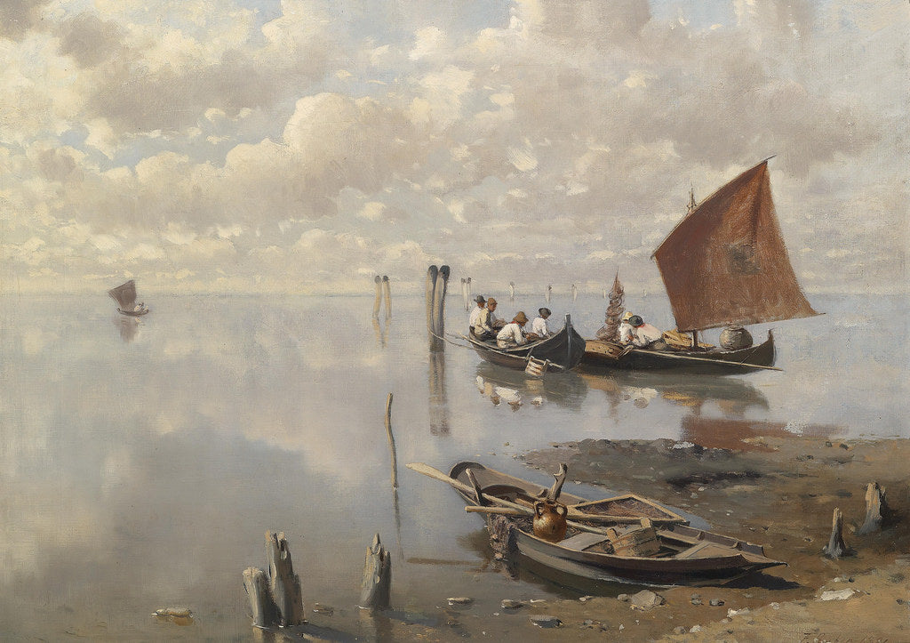 Fishing in the Lagoon, vintage artwork by Franz Leo Ruben, 12x8" (A4) Poster