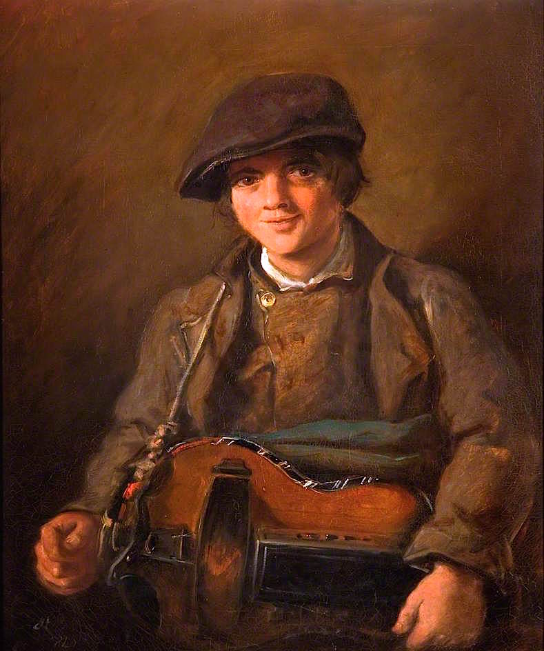 Hurdy Gurdy Boy, vintage artwork by Attributed to Sir John Everett Millais, 12x8" (A4) Poster