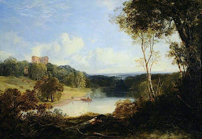 Newark Castle Overlooking the Yarrow, vintage artwork by Horatio McCulloch, A3 (16x12