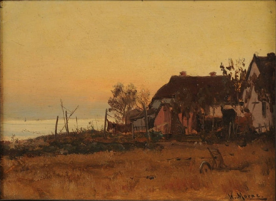 Fishing Village in the Evening, vintage artwork by Walter Moras, 12x8" (A4) Poster