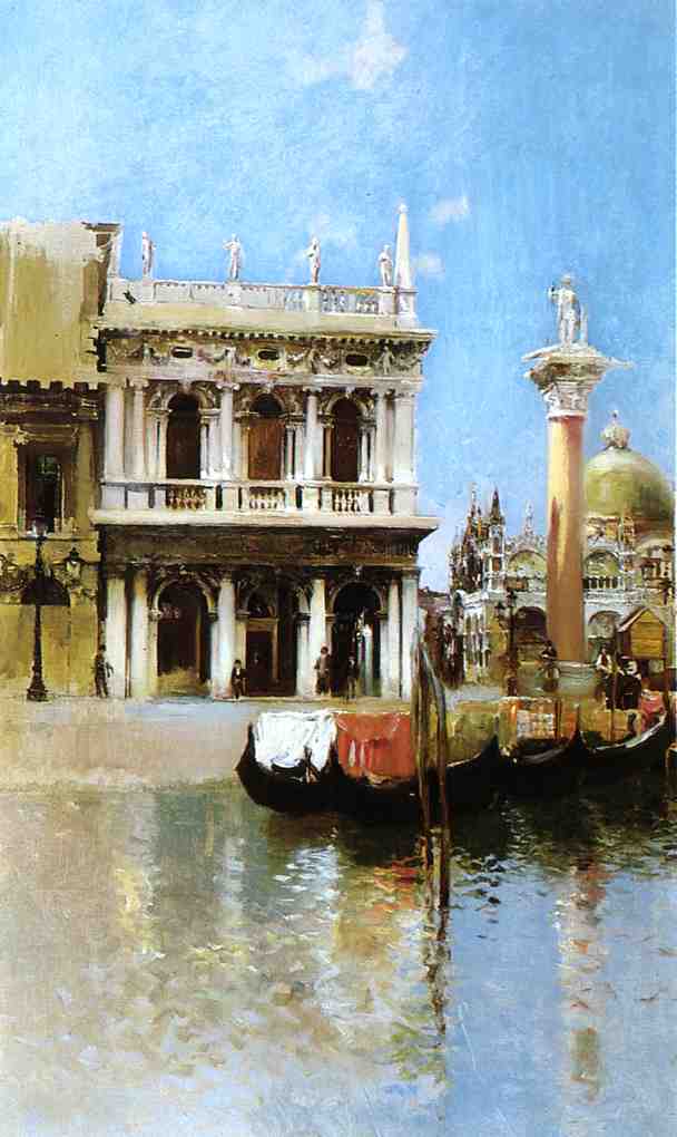 The Libreria, Venice, vintage artwork by Robert Frederick Blum, 12x8" (A4) Poster