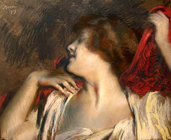 Jeune femme rousse, vintage artwork by Paul Albert Besnard, 12x8" (A4) Poster