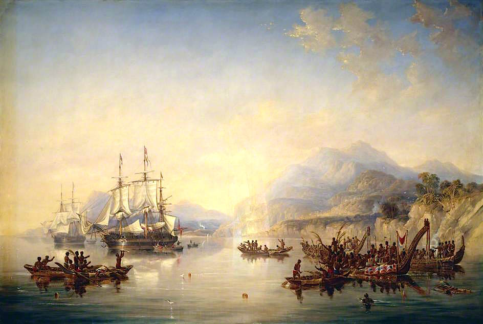 Erebus' and 'Terror' in New Zealand, August 1841, vintage artwork by John Wilson Carmichael, A3 (16x12") Poster Print