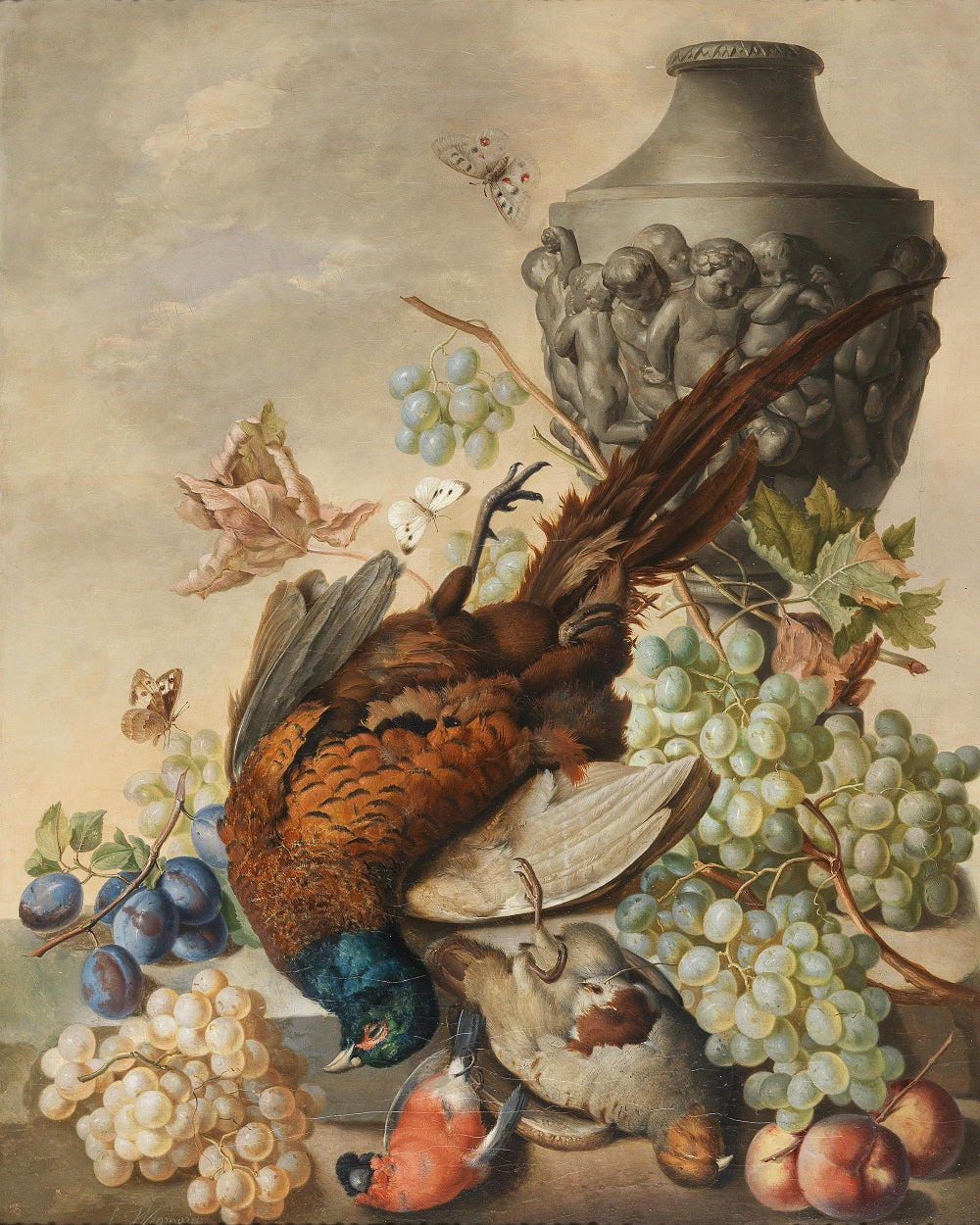 Magnificent Still Life with Stone Amphora, vintage artwork by Sebastian Wegmayr, 12x8" (A4) Poster