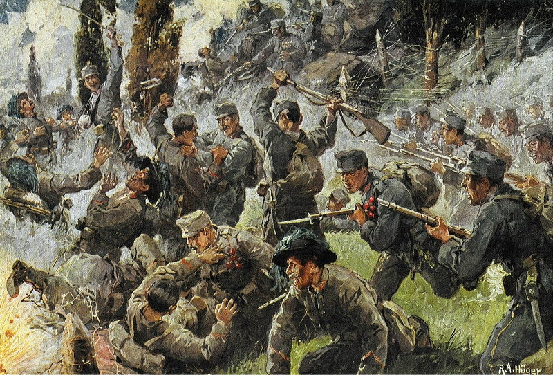Fight at Doberdo, vintage artwork by Rudolf Alfred Höger, 12x8" (A4) Poster