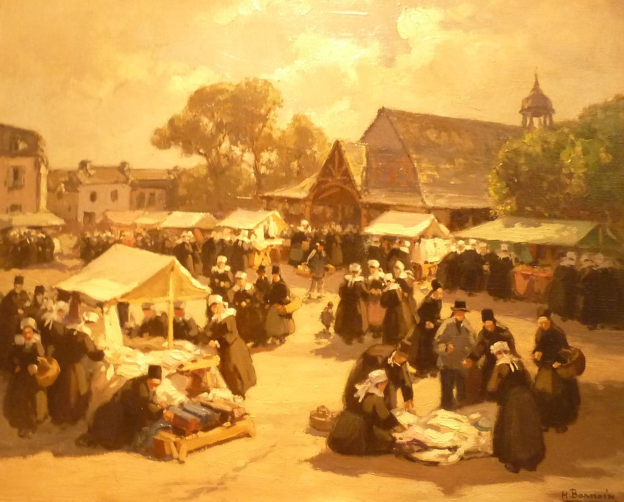 Le marche aux etoffes du Faouët, vintage artwork by Henri Alphonse Barnoin, 12x8" (A4) Poster