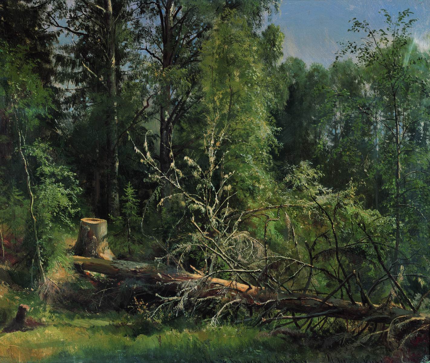 The cut down tree, vintage artwork by Ivan Ivanovich Shishkin, 12x8" (A4) Poster