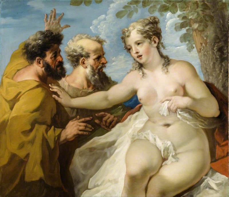 Susanna and Elders, vintage artwork by Giovanni Antonio Pellegrini, 12x8" (A4) Poster