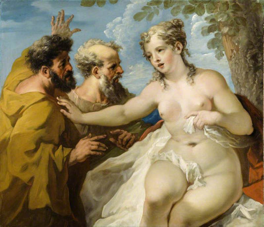 Susanna and Elders, vintage artwork by Giovanni Antonio Pellegrini, 12x8" (A4) Poster