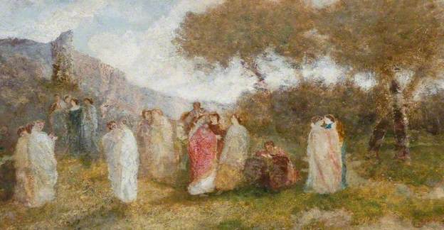The Garden of Delights 1, vintage artwork by Adolphe-Joseph-Thomas Monticelli, 12x8" (A4) Poster